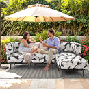 EROMMY 4-Piece Inflatable Couch Set, Portable Oxford Fabric Blow-Up Lounger, White & Black Leaf Pattern-Erommy